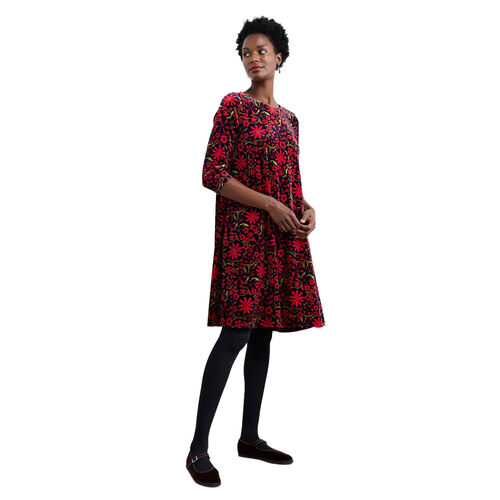 Seasalt Cornwall Mahonia Dress Folky Flowers Onyx Carmine